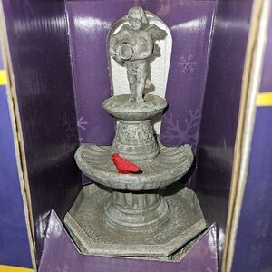 Dept. 18 Holiday Time Gray Fountain with Red Bird Holiday Village Accessories